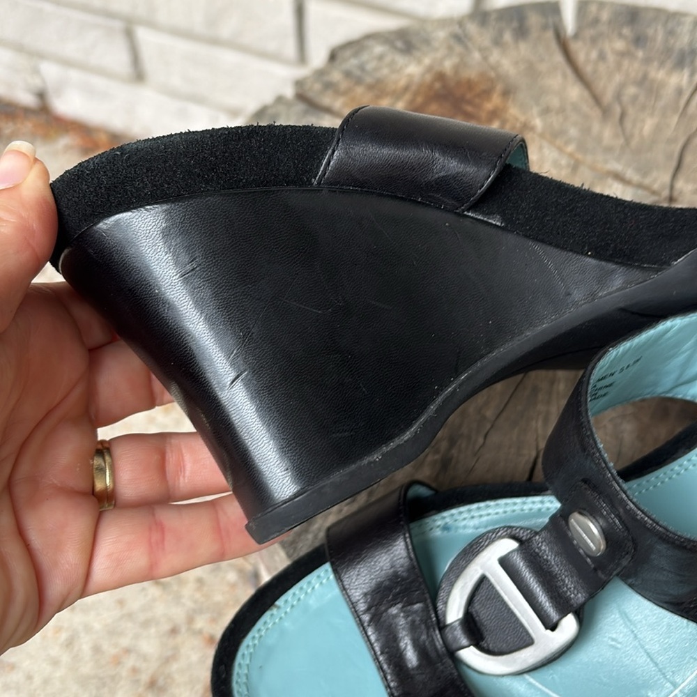Rockport Black Leather & Suede Wedge Slip on Sandals - Picture 11 of 11